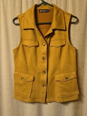 Allegra K Tan Microfiber Button-Front Vest